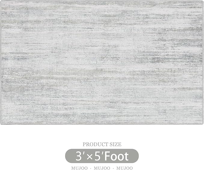 MUJOO 3x5 Rug Washable,Entryway Rug Small Area Rugs for Bedroom Living Room Kitchen Bathroom,Modern Abstract Non Slip Carpet,Indoor Entry Mat,Low Pile Throw Rug Accent Grey