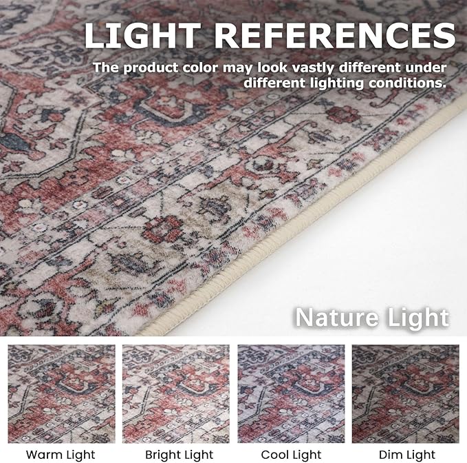 KOZYFLY Runners for Hallways 2x8 Ft Washable Kitchen Runner Rug Boho Entry Rug for Hallways Indoor Printed Faux Wool Long Floor Carpet for Entryway Bedroom Kitchen Hallway, Terracotta/Beige