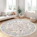 zesthome Washable Round Rug - 5ft Ultra-Thin Circle Area Rugs, Vintage Non-Slip Low Pile Rug for Living Room, Stain Resistant Rug for Bedroom, Entryway, Kitchen, Nursery