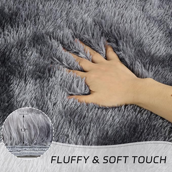 duduta Grey Plush Area Rugs for Bedroom 5x8 ft, Fluffy Carpet for Living Room Kids Room, Large Shag Dorm Rug, Washable Non Slip