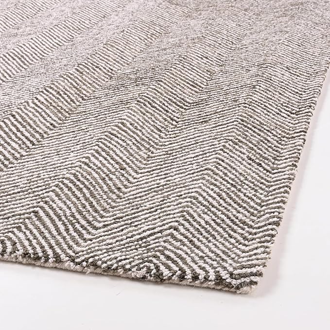 Modern Herringbone Chevron Collection Handcrafted Wool Area Rug - Durable, Zigzag Pattern, for High Traffic, Contemporary Design for Living Room, Bedroom, Dining Room Decor (Dark Olive, 9' x 12')