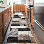Indoor Runner Rug, Washable Runner Rug with Rubber Backing, Modern Geometric Patchwork Aesthetic Carpet for Bedroom, Living Room, Hallway, Entryway,Washable Rugs Rockwood Collection,2.7x10Ft Chocolate