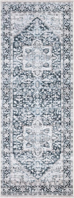 Bloom Rugs Caria Washable Non-Slip 7 ft Runner - Denim Blue Traditional Runner for Entryway, Hallway, Bathroom, and Kitchen - Exact Size: 2'6" x 7'