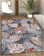 CAMILSON Indoor Outdoor Rug, Brown 9’x12’ Leaf Tropical Botanical Area Rugs for Indoor and Outdoor patios, Easy-Cleaning Non-Shedding Living Room, Garden and Kitchen Washable Outside Carpet (9x12)