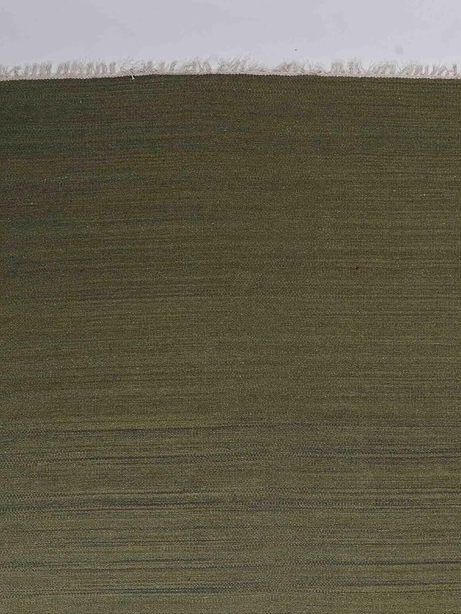 Rugsotic Carpets Hand Woven Flat Weave Kilim Wool ECO-Friendly Area Rugs - 6'x6', Square Shape, Olive Color, Solid Plain Design, Low Pile Handmade Area Rugs for Living Room, Bed Room (D00111)