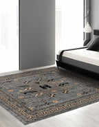Unique Loom Taftan Collection Border Geometric Tribal Inspired Design Area Rug (8' 0 x 8' 0 Square, Gray/ Black)