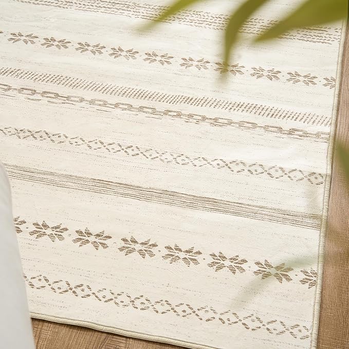 jinchan Moroccan Boho Runner Rug 2x5 - Machine Washable Non-Slip Low-Pile Soft Bohemian Runner Rug for Entryway Hallway Kitchen Bedroom Laundry Room (2‘x5', Beige)