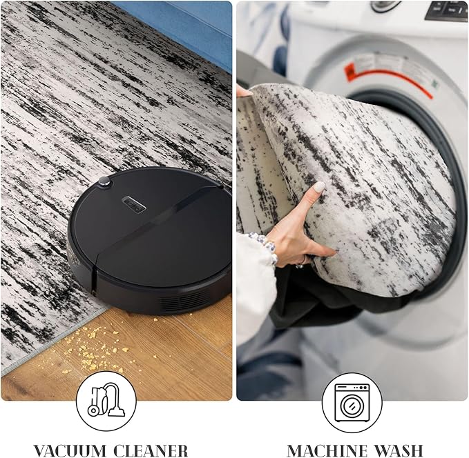 Modern Abstract Hallway Runner Rug, White Black Grey Taupe Washable Kitchen Runner Non-Slip Soft 2x8 Runner Rug Thin Print Faux Wool Carpet for Entryway Bedroom Laundry Room Indoor Home Decor