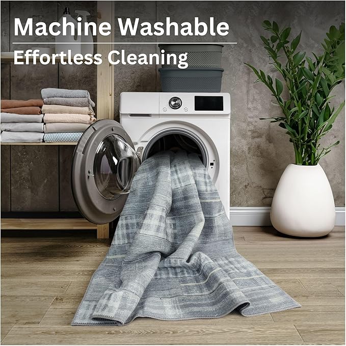 Bloom Rugs Washable Non-Slip 5' x 7' Rug - Gray Striped Area Rug for Living Room, Bedroom, Dining Room, and Kitchen - Exact Size: 5' x 7'