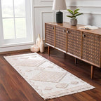 Hauteloom Rosales Farmhouse Living Room Bedroom Modern Moroccan Medallion Area Rug - Soft Shaggy High Low Carpet - High Pile - Bohemian, Boho - White, Beige, Cream - 7'10" x 10'