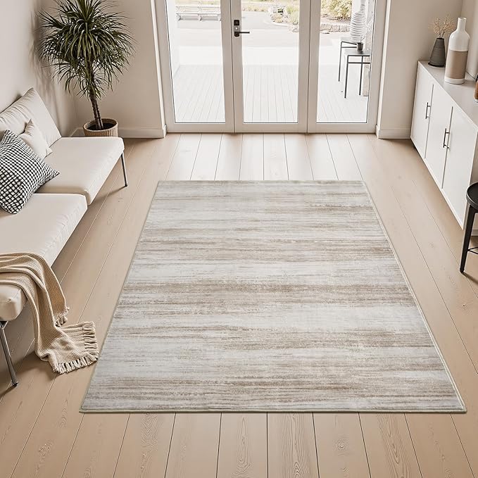 PADOOR Modern Abstract Area Rug - 3x5 Washable Rugs Non-Slip Small Carpet, Ultra Soft Low Pile Floor Rugs for Entrance Front Door Bedroom Bedside Laundry Room Brown