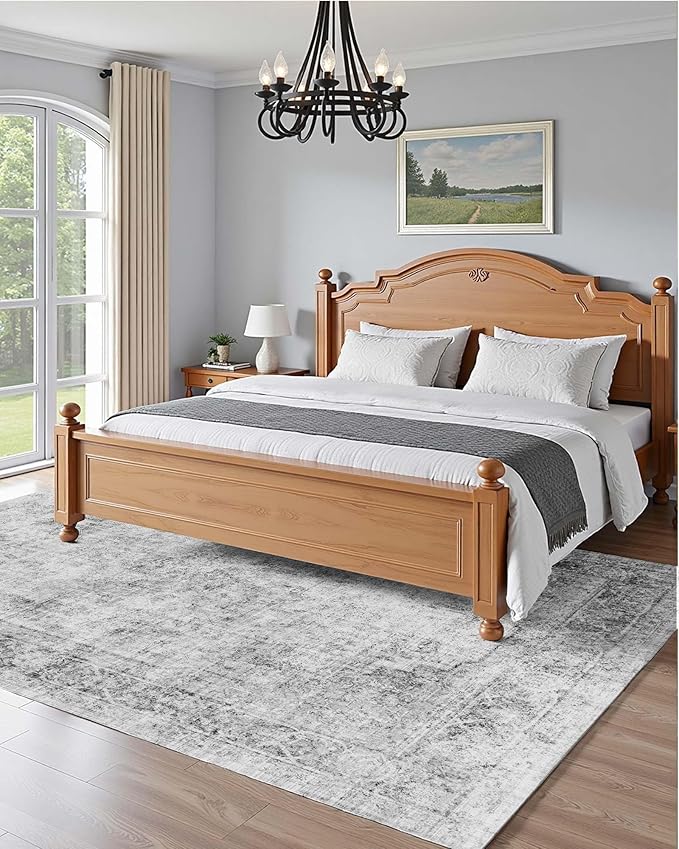 VEVOR 6 x 9 ft Area Rug Large Washable Boho Rug Non-Slip and Tear-Resistant Soft Carpet Pet & Child Friendly Bohemian Area Rugs Indoor Mat for Bedroom Living Room Kids Room Entryway Gray