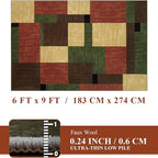 YIHOUSE Red and Green Area Rug 6x9 for Living Room,Burgundy Farmhouse Rugs Washable, Burnt Orange Vintage Rug Non Slip,Geometric Boho Area Rug for Kitchen,Dining Room,Bedroom