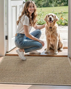 DEXI Ultra Thin Entryway Indoor Door Mat 36x56, Non Slip Rubber Backing Inside Entry Mat, Low Profile Easy Clean Dirt Trapper Doormat for Inside Entrance Patio, Beige