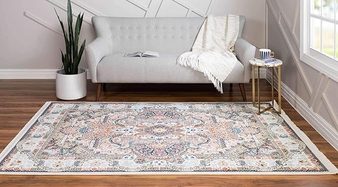 Unique Loom Narenj Collection Classic Traditional Medallion Textured Design Area Rug, 8 x 10 ft, Ivory/Tan