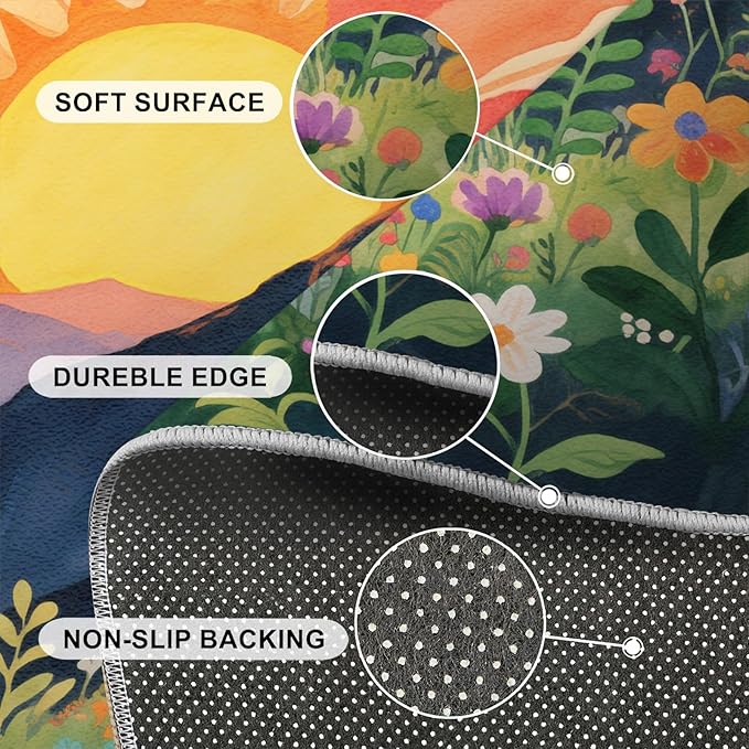 Boho Sun Area Rugs 4x5ft, Minimalist Line Kids Play Rug, Geometric Solar Throw Rugs Bedroom Fluffie Soft for Coffee Shop Living Room Under Table Game Room