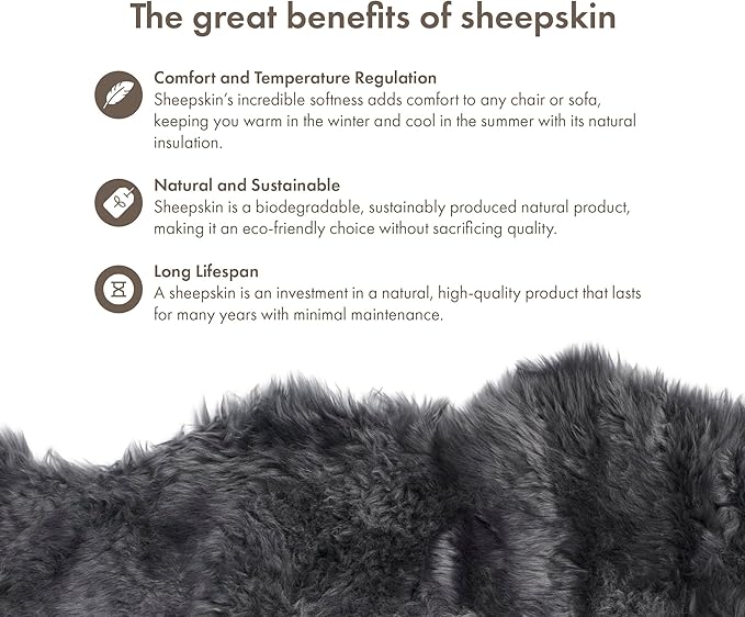 Sheepskin Long Hair 2x3 ft | Bedside Rugs for bedrooms, Sofa, Chair or The Dining Table | Each Sheepskin Rug is Unique and Created by Nature | Small Fluffy Rug in Color Dark Grey