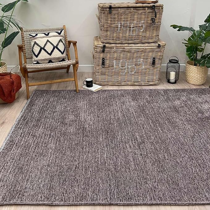 Alfa Rich 5x8 Dark Gray Washable Area Rugs for Living Room Bedroom Kitchen Cotton Decor Solid Rug