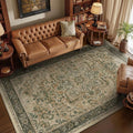 Moody 6x9 Area Rugs for Living Room, Low Pile Thin Washable Non Slip Rugs for Bedroom Dining Room, Vintage Medallion Distressed Carpet for Home Office Guest Room, Multi Brown/Slate Green