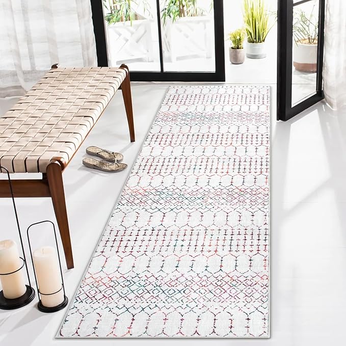 Lahome Moroccan Washable Runner Rug 2x6 Non-Slip Anti-Fatigue Kitchen Rugs and Runners Throw Soft Long Bathroom Runner, Geometric Print Distressed Floor Runners for Entryway Laundry Room Foyer