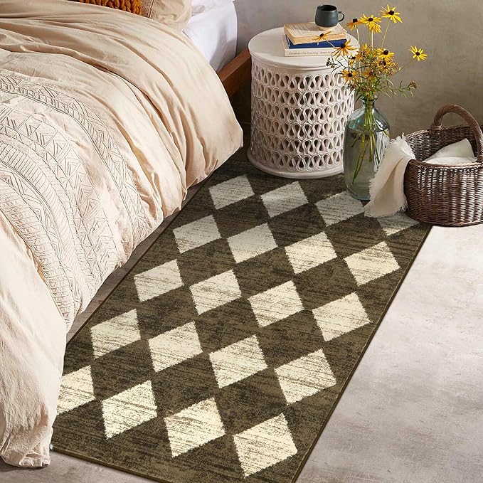 Lahome Machine Washable 3x5 Area Rug, Soft Rugs for Entryway Non Slip Kitchen Rugs, Moroccan Trellis Non Slip Non Shedding Printed Indoor Front Door Carpet for Bathroom Entrance, Brown
