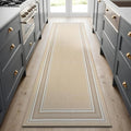 Beverly Rug Non Slip Area Rugs 2x7 Modern Bordered Non Skid Rubber Backing Soft Runner Rug for Living Dining Room Easy to Clean Non Shedding Kitchen Bedroom Indoor Carpet 2 x 7 Beige