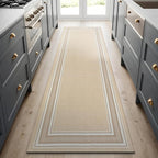 Beverly Rug Non Slip Area Rugs 2x7 Modern Bordered Non Skid Rubber Backing Soft Runner Rug for Living Dining Room Easy to Clean Non Shedding Kitchen Bedroom Indoor Carpet 2 x 7 Beige