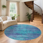 Round 5ft Abstract Rug, Modern Washable Indoor Circle Area Rugs for Living Room, Soft Circular Non-Slip Carpet Floor Mat for Entryway Dining Room Home Office - Teal+Purple