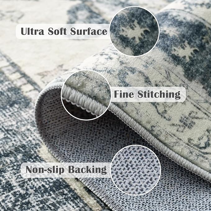 jinchan Kelda Area Rug 4x6 Washable Bedroom Rug Vintage Soft Indoor Floor Cover Retro Distressed Mat Accent Lightweight Non-Slip Thin Carpet for Kitchen Bathroom Living Room Grey