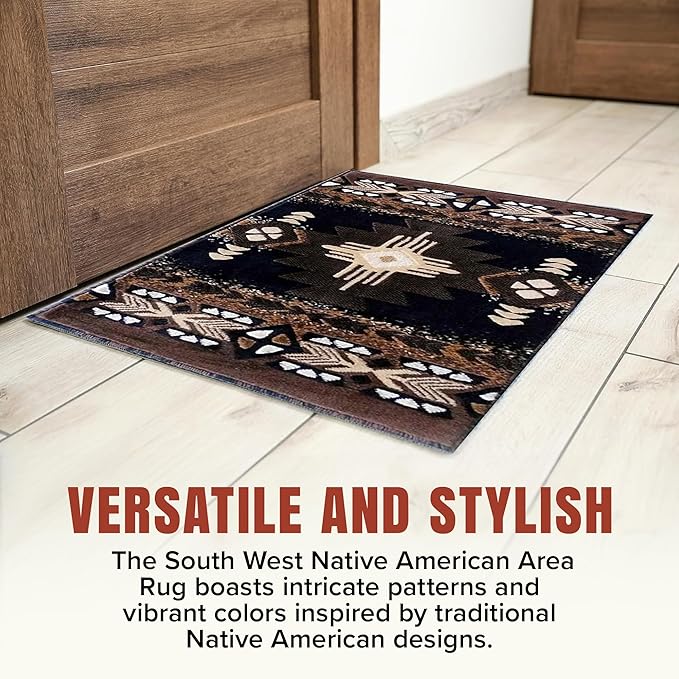 YHSF South West Native American Area Rug C318 - Easy Clean, Thick, Soft, Durable Native Tribal American Indian Inspired Rug for Bedroom/Living Room and More - Black, 8 Feet x 10 Feet