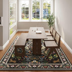 Living Room Rug 5x7 Rug Machine Washable Area Rug Floral Non-Slip Low Pile Large Rugs for Living Room, Bedroom, Farmhouse, Dining Room, Kids Playroom (Vibrant Black)