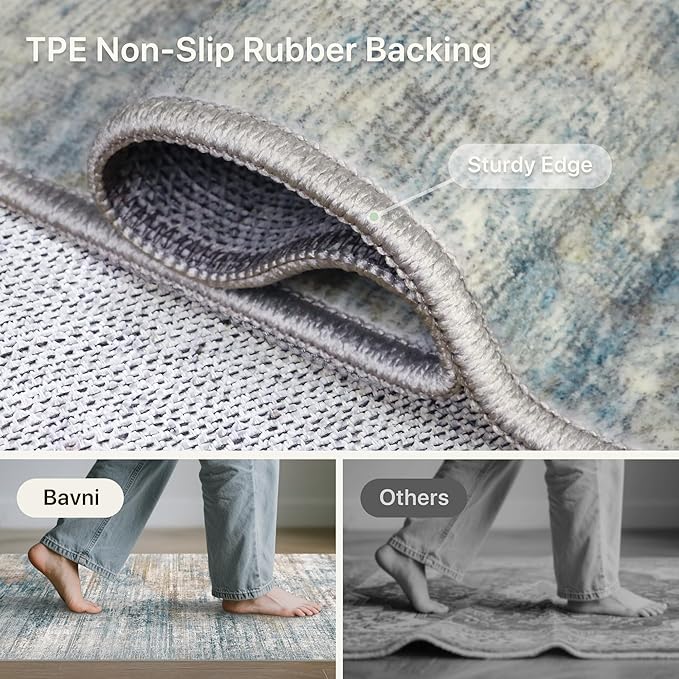 Bavni Washable Rug, Soft Abstract Rugs Non-Slip, Thin Foldable 6x9 Rug, Modern Stain Resistant Area Rug for Living Room, Kitchen, Bedroom, Avocado Green