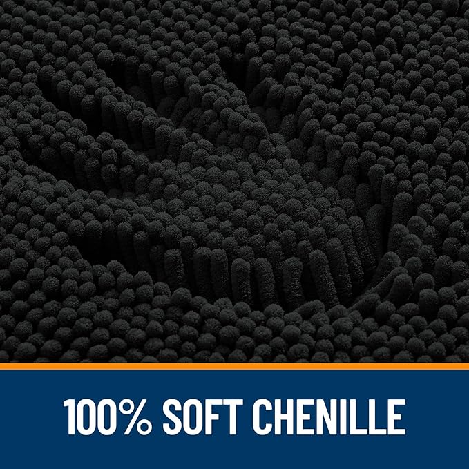 OLANLY Bathroom Rugs 59x20, Extra Soft Absorbent Chenille Bath Rugs, Rubber Backing Quick Dry, Machine Washable Bath Mats for Bathroom Floor, Tub and Shower, Home Decor Accessories, Black