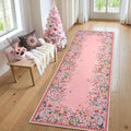 Wonnitar 2x6 Runner Rug for Hallways, Pink Floral Bathroom Rugs Non Slip Washable, Low Pile Soft Botanical Runner for Girls Bedroom Laundry Room Bedside (Pink,2'x6')
