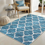 Lahome Moroccan Washable Rugs 3x5,Non-Slip 3x5 Entryway Blue Rug for Bedroom Accent Indoor Distressed Rugs Throw Carpet for Living Room Laundry Room Decor (3’ X 5’, Blue)