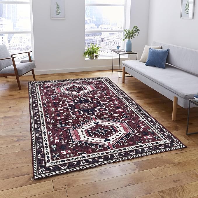 Fame Living Washable Area Rug. Modern Farmhouse. Vintage. Turkish. Bohemian. Distressed. Oriental. Traditional. Rugs for Living Room. Dining. Bedroom. Office. Entryway. Foyer. (851RR, 9' x 12')