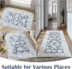 jinchan Fiora Runner Rug 2x5 Washable Hallway Runner- Vintage Floral Non Slip Low-Pile Soft Thin Kitchen Rug Distressed Carpet for Farmhouse Bedroom Entryway Laundry Room(2x5ft, Dark Blue)