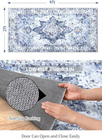 COMSLE Washable Door Mat, Front Door Mat Indoor Faux Wool Absorbent Small Rugs for Entryway Distressed Throw Rug Non-Slip Accent Floor Carpet for Entrance Bedroom, 24X48 Inches Blue