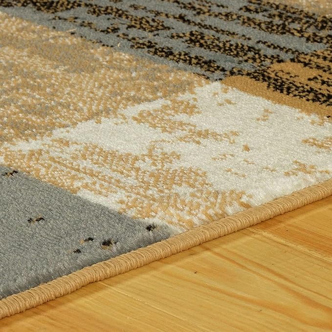 Superior Indoor Area Rug, Jute Backed, Modern Geometric Patchwork Floor Decor for Bedroom, Office, Living Room, Entryway, Hardwood Floors, Rockwood Collection, 3' x 5', Light Blue-Beige