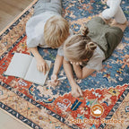 Area Rug 9x12 Washable Rug, Vintage Boho Medallion Rugs Non-Slip Soft Low Pile Large Distressed Rug Indoor Retro Carpet for Living Room Bedroom Dining Room Home Office (Tribal Medallion/Multi, 9'x12')