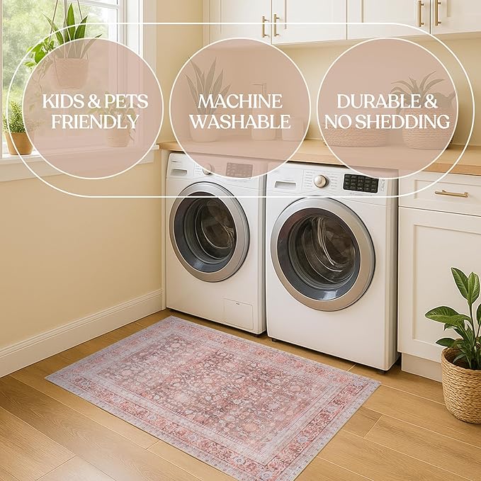 Fame Living Washable Area Rug. Modern Farmhouse. Vintage. Turkish. Bohemian. Distressed. Oriental. Traditional. Rugs for Living Room. Dining. Bedroom. Office. Entryway. Foyer. (860TT, 9'5" x 14')