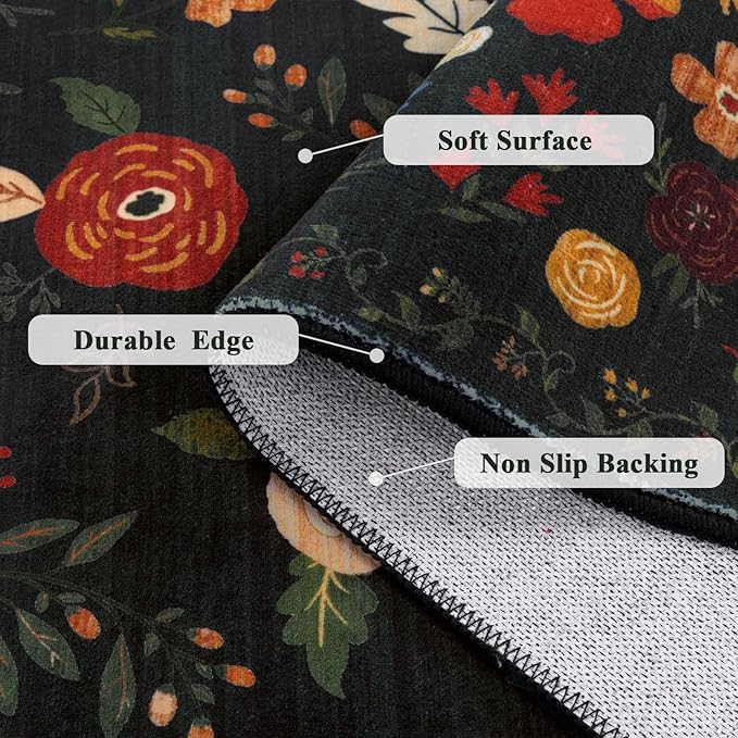 U'Artlines 2'6" x 10' Boho Runner Rug for Hallways Kitchen Colorful Floral Soft Non Slip Washable Floor Carpet Runners for Entryway Laundry Room Bathroom Green