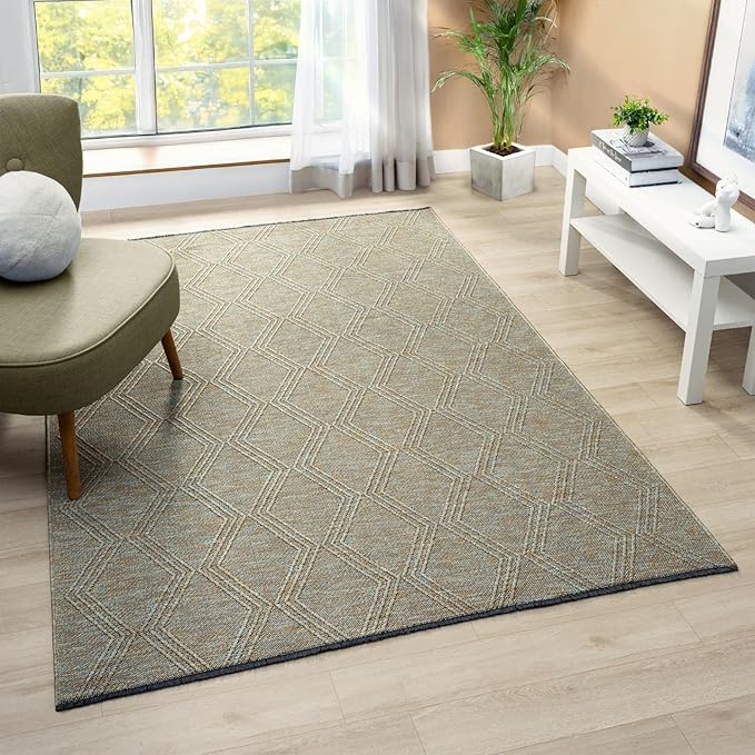 LUXE WEAVERS Modern Farmhouse Green 9x12 Washable Area Rug, Anti-Slip Diamond Pattern Carpet