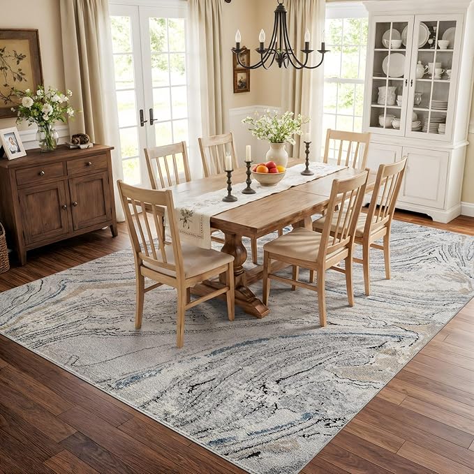 Rugshop Marble Swirl Distressed Gray Area Rug 7' 10" x 10' Ideal for Sectional Seating Areas, Bedrooms, or Large Dining Spaces