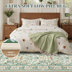 6x9 Area Rugs Living Room Rug - Floral Vintage Morris-Inspired Washable Carpet, Low Pile Non-Shedding Stain Resistance Boho Soft Carpet for Bedroom, Dining Room, Office, Farmhouse (6'x9' Beige Green)