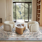 Phantoscope Washable Area Rug 9'x12' Non-Slip, Vintage Boho Rugs for Living Room, Bedroom, Dining Room, Persian Floral Medallion Pattern, Low-Pile Foldable Floor Carpet, Ivory Blue/Garden Bloom