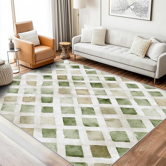 Checkered Rug Small, Washable 2x3 Throw Rug for Entryway, Geometric Rhombus Patterned Indoor Door Mat, Checkered Decor for Home, Bedroom, Soft Non Slip Thin Design FER32