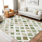 Checkered Rug, Washable 5x7 Rug for Living Room, Geometric Rhombus Patterned Indoor Carpet, Checkered Decor for Home, Bedroom, Soft Non Slip Thin Design FER38