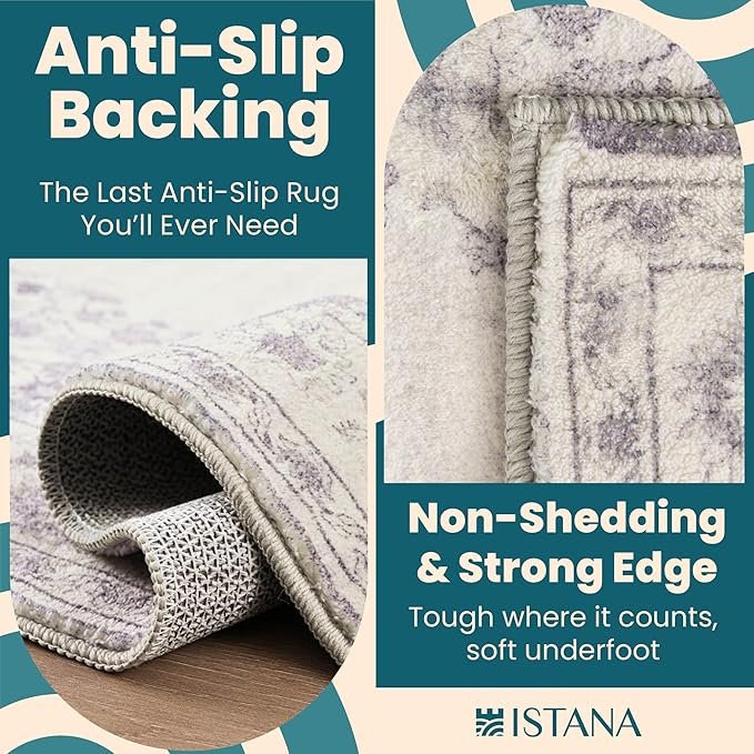 Istana 4x6 Rug - Grey & White Cream Area Rugs 4x6 - Kid & Pet Friendly Machine Washable Rugs - 4 x 6 Area Rug Non Slip & Non Shedding Area Rug - Foldable Rug for Room for Bedroom