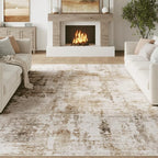 FMFUNCTEX 6x9 Washable Area Rug Brown Grey Neutral Abstract Modern Large Non Slip Carpet for Living Room Bedroom Soft Low Pile Indoor Mat Accent Throw Rug for Dining Kitchen Office Nursery, Grey Gold